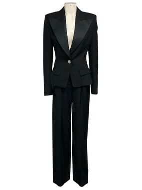 ALEXANDRE VAUTHIER BLACK CRYSTAL EMBELLISHED TUXEDO JACKET AND PANTS SUIT SET